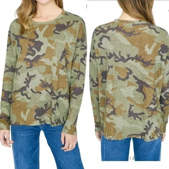 ✨ SANCTUARY✨Carlee Camo Long Sleeve Linen Tee🌼 - Picture 2 of 6